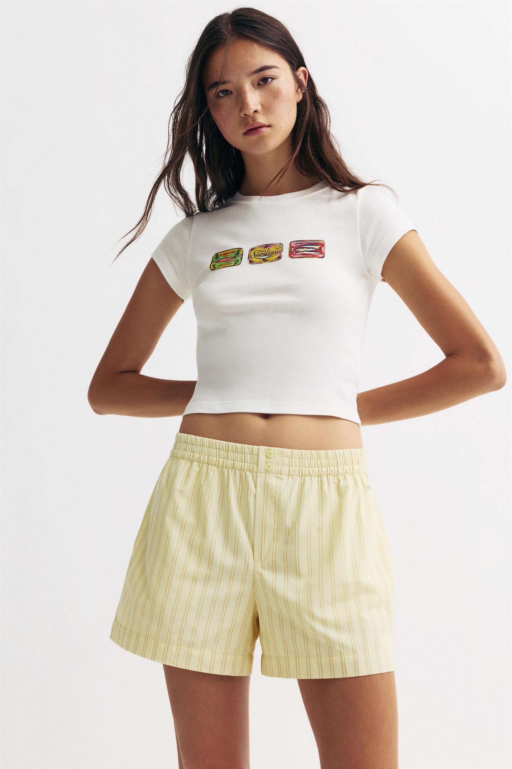 Striped poplin shorts Product Image