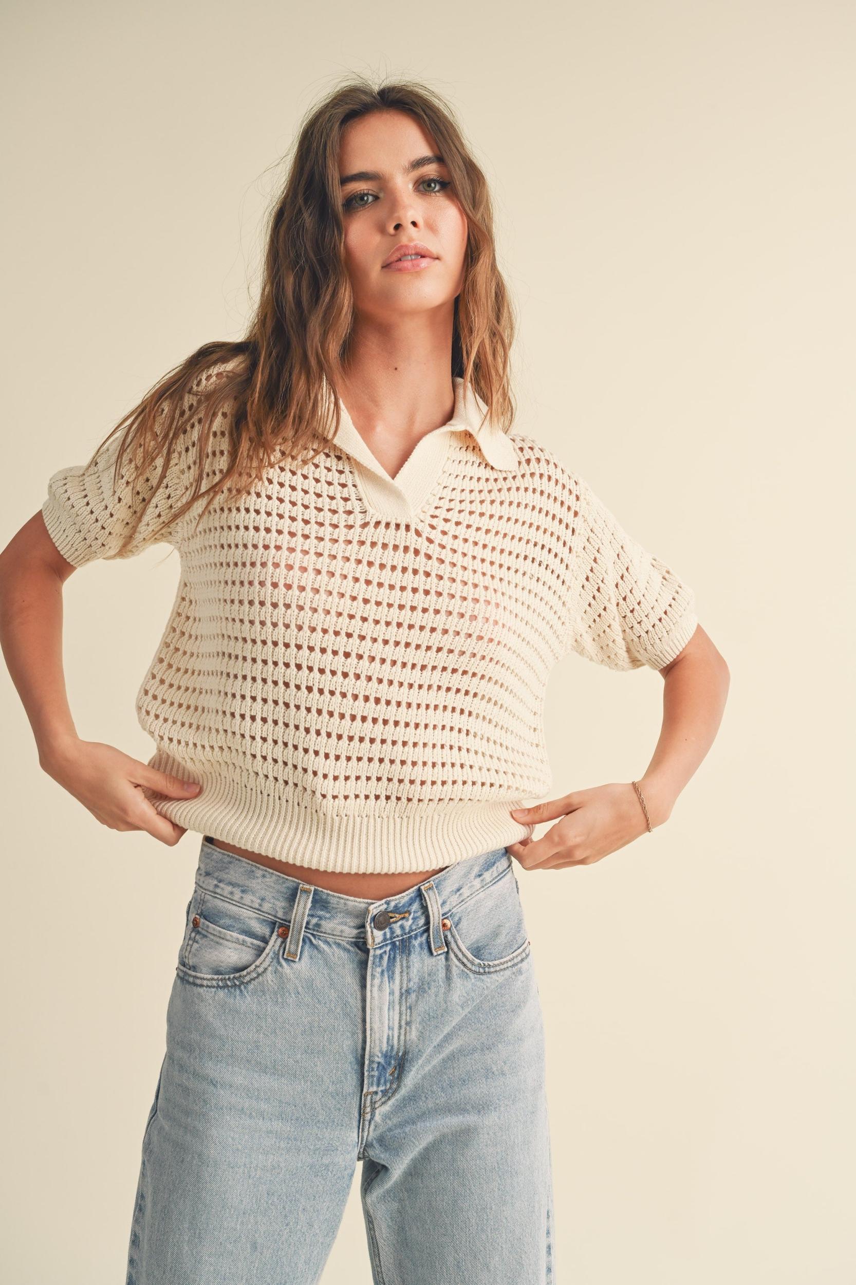 Crochet Knitted Collared Top Product Image