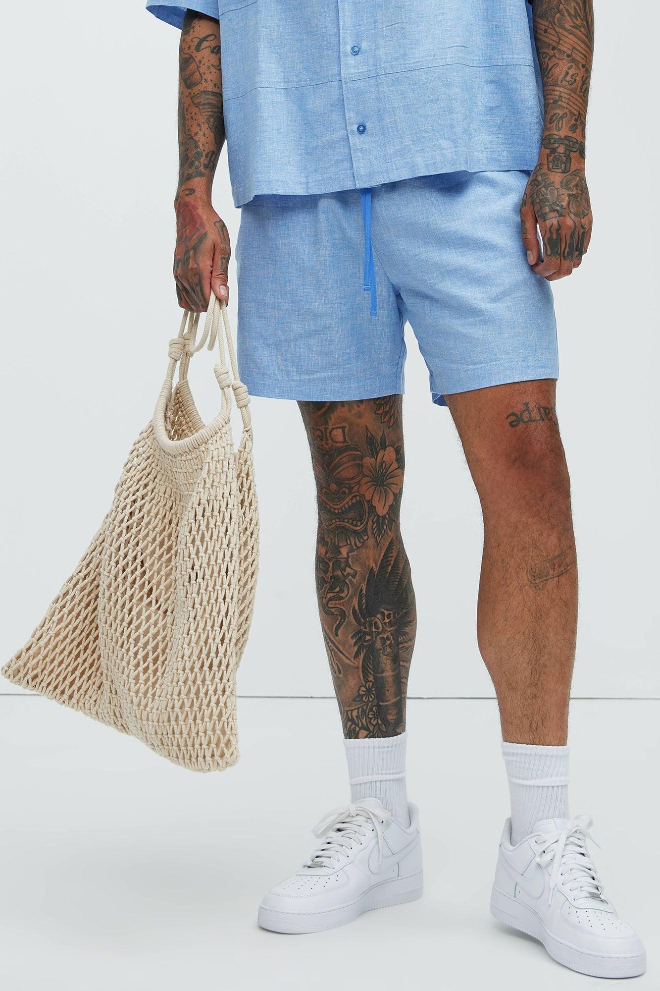 Bahamas Linen Shorts - Ice Blue Product Image