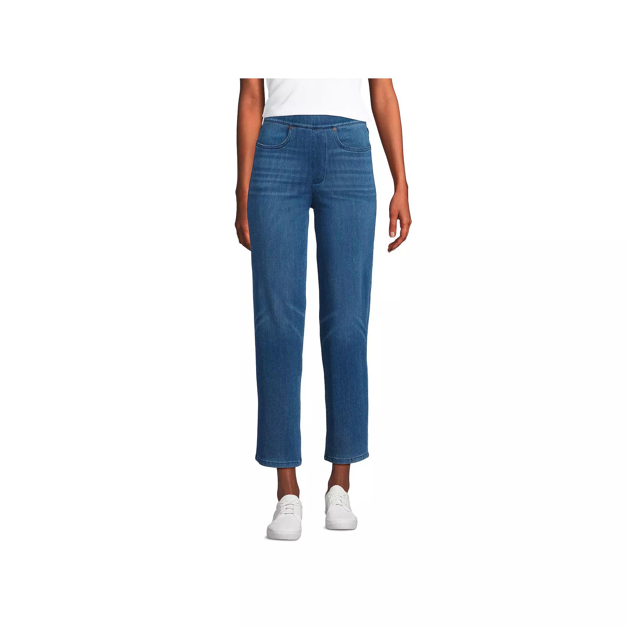 Petite Lands' End High Rise Pull On Denim Crop Pants, Women's, Size: Large Petite, Light Brook Product Image