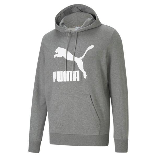 PUMA Classics French Terry Logo Men's Hoodie in Medium Grey Heather Product Image