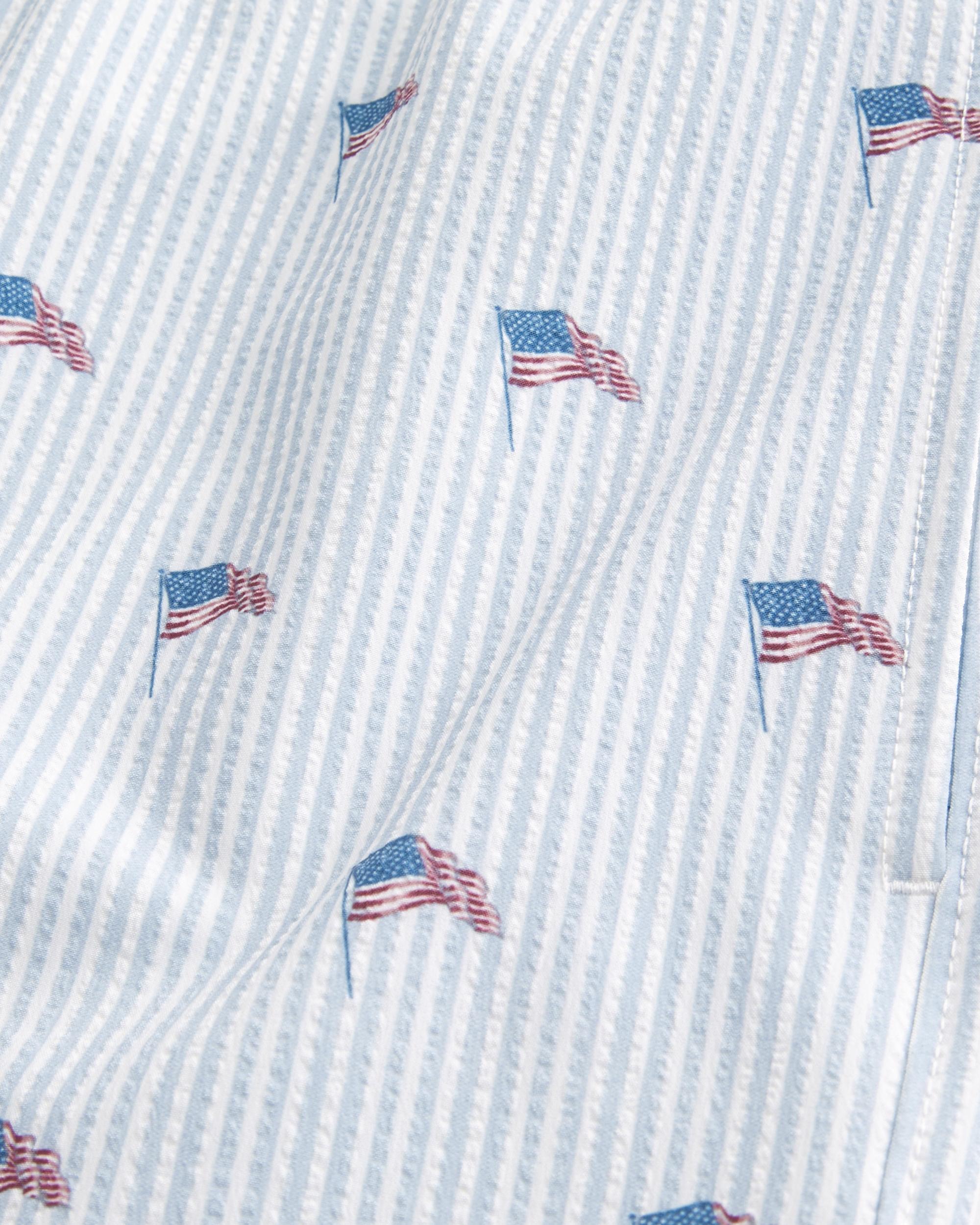 Mid-Thigh Seersucker Volley Swim Trunks Product Image