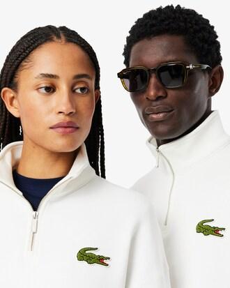 Loose Fit Zip Neck Badge Accent Sweatshirt Product Image