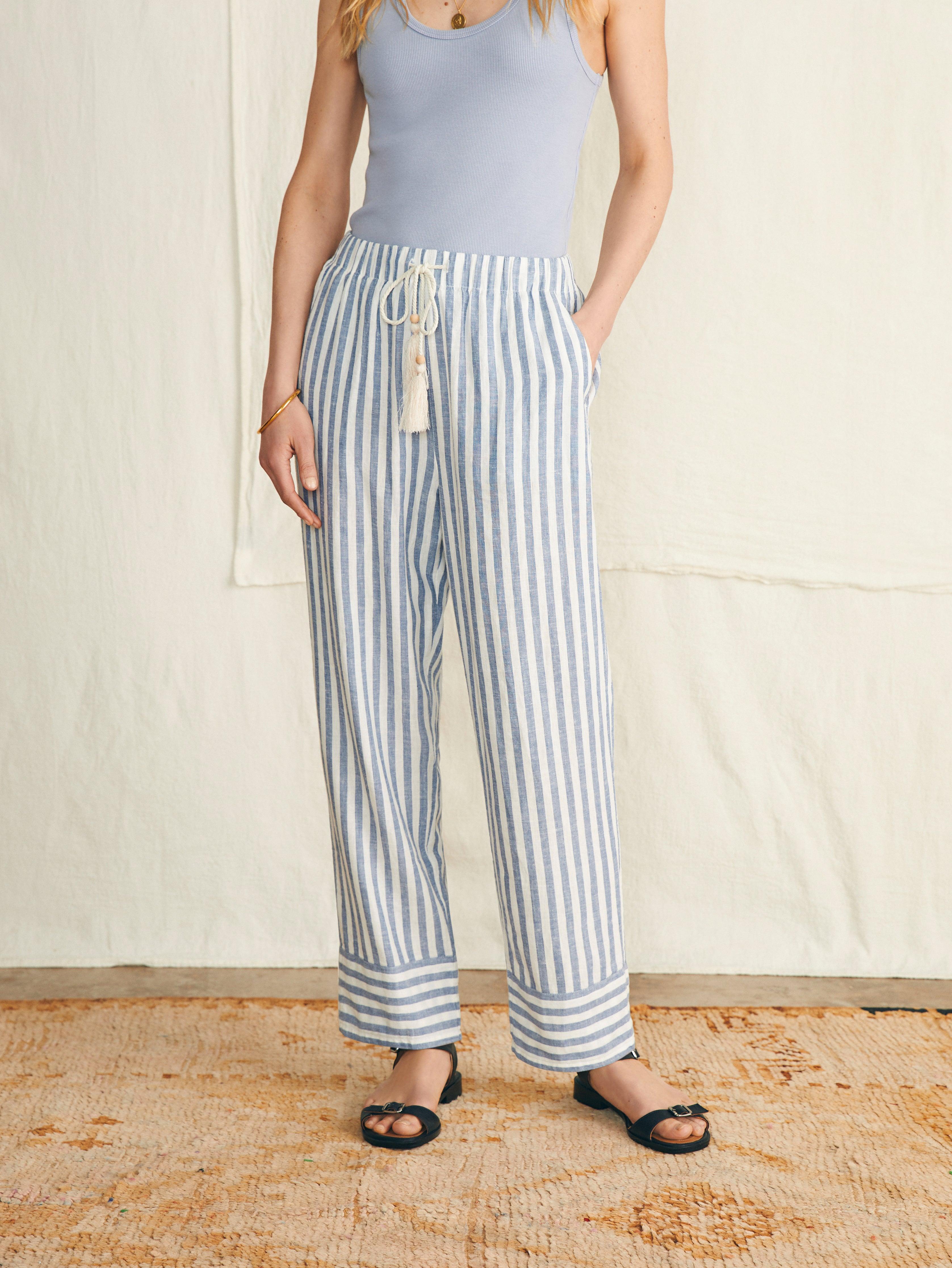 Pacific Beach Linen Pant - Blue Lucy Stripe Female Product Image