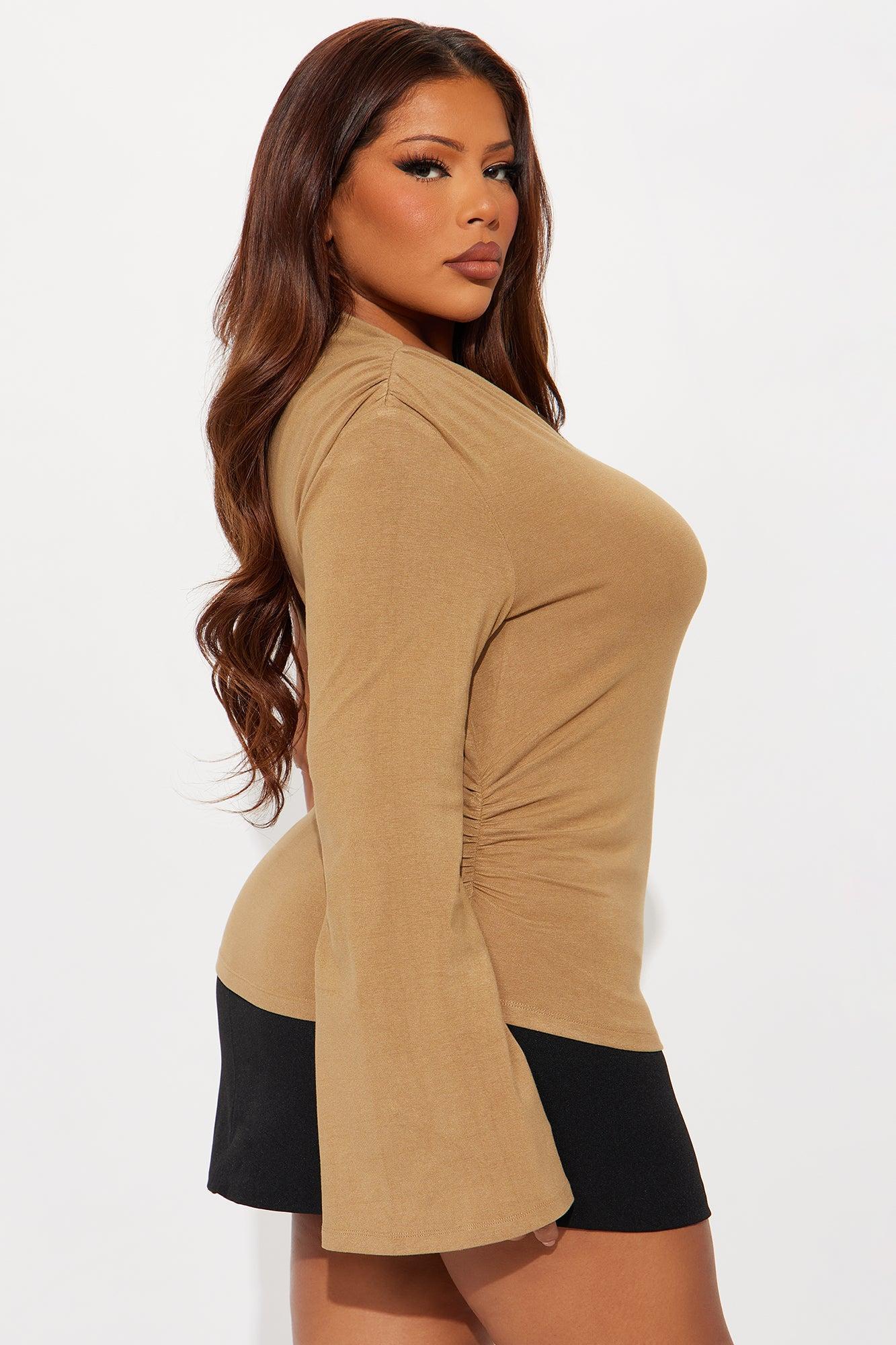 Etta Long Sleeve Ruched Top - Mocha Female Product Image