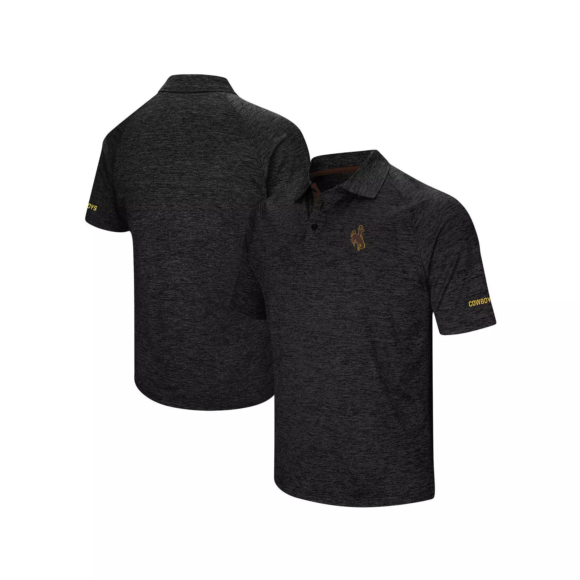 Men's Colosseum Heathered Black Wyoming Cowboys Primary Logo Down Swing Raglan Polo,  Product Image