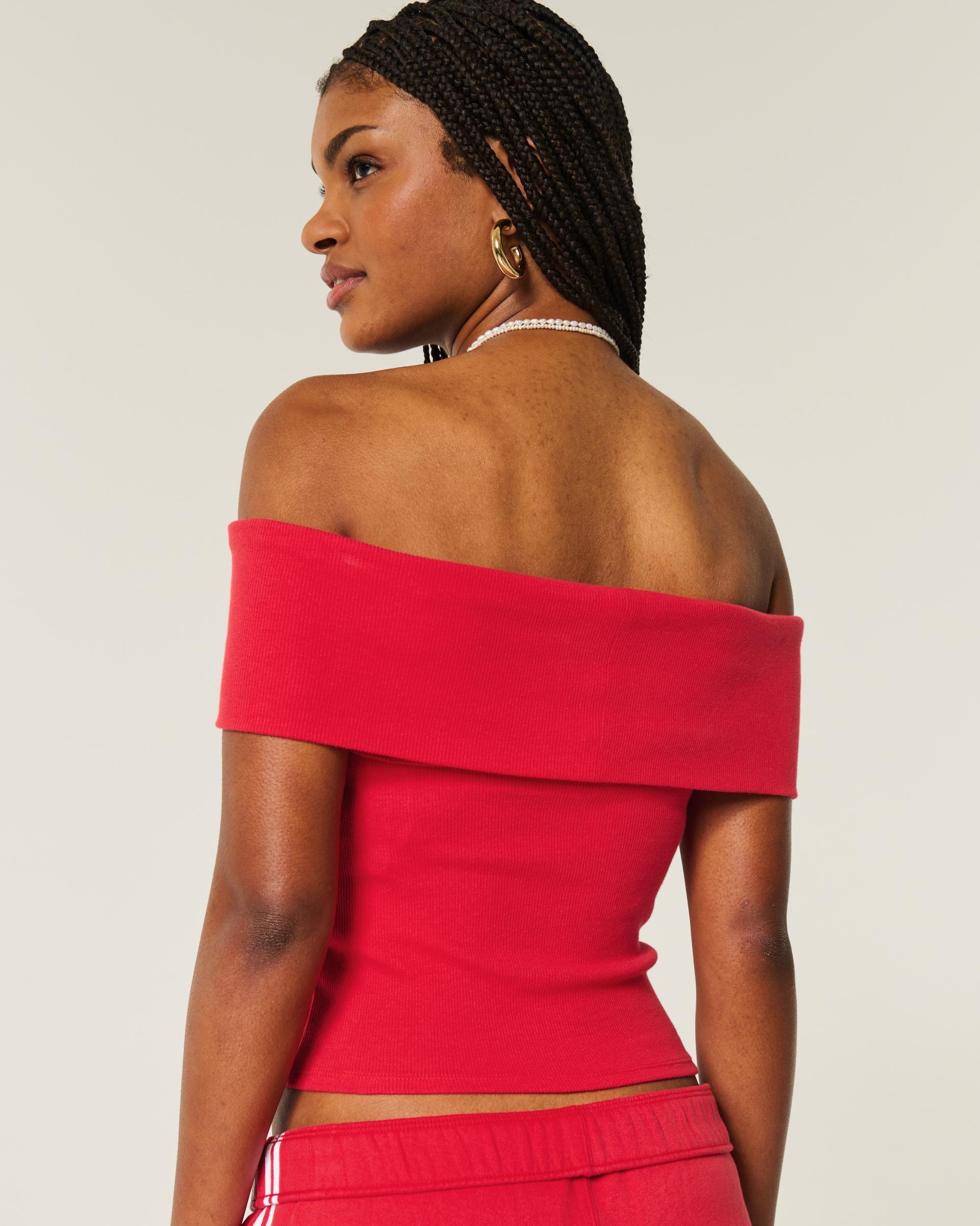 Ribbed Off-the-Shoulder Foldover Top Product Image