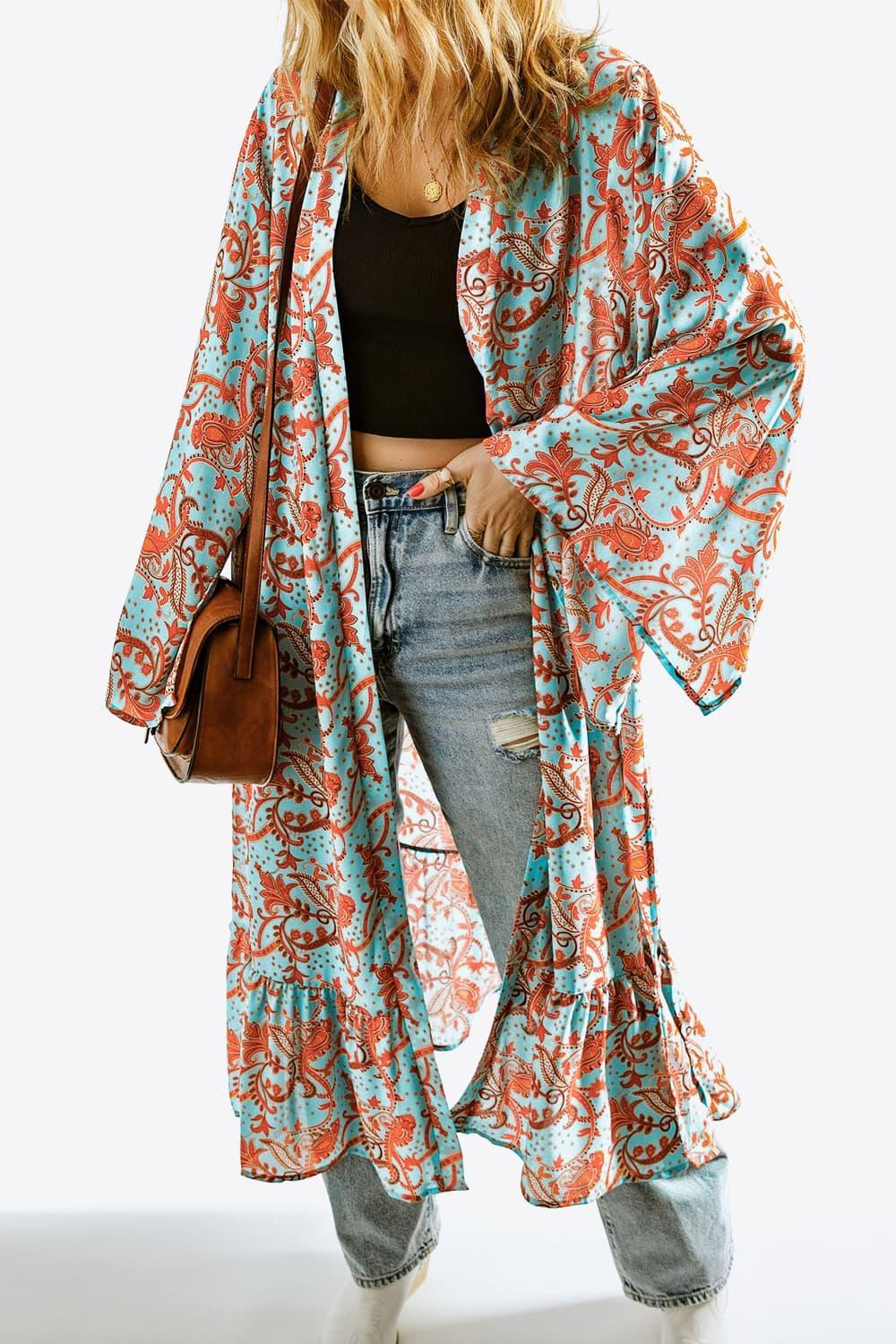 Printed Open Front Duster Cardigan Product Image