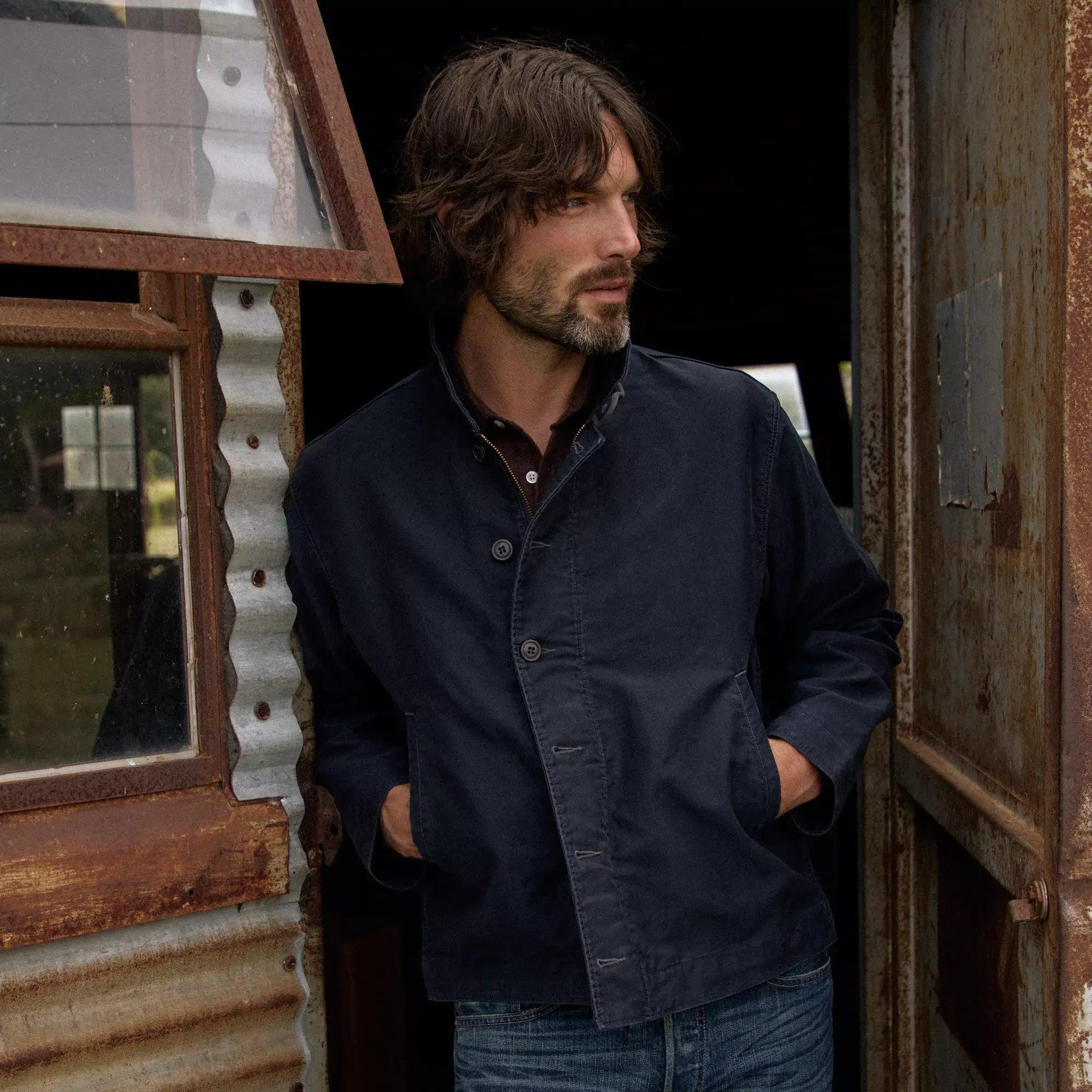 Corduroy Collar Deck Jacket - Navy Product Image