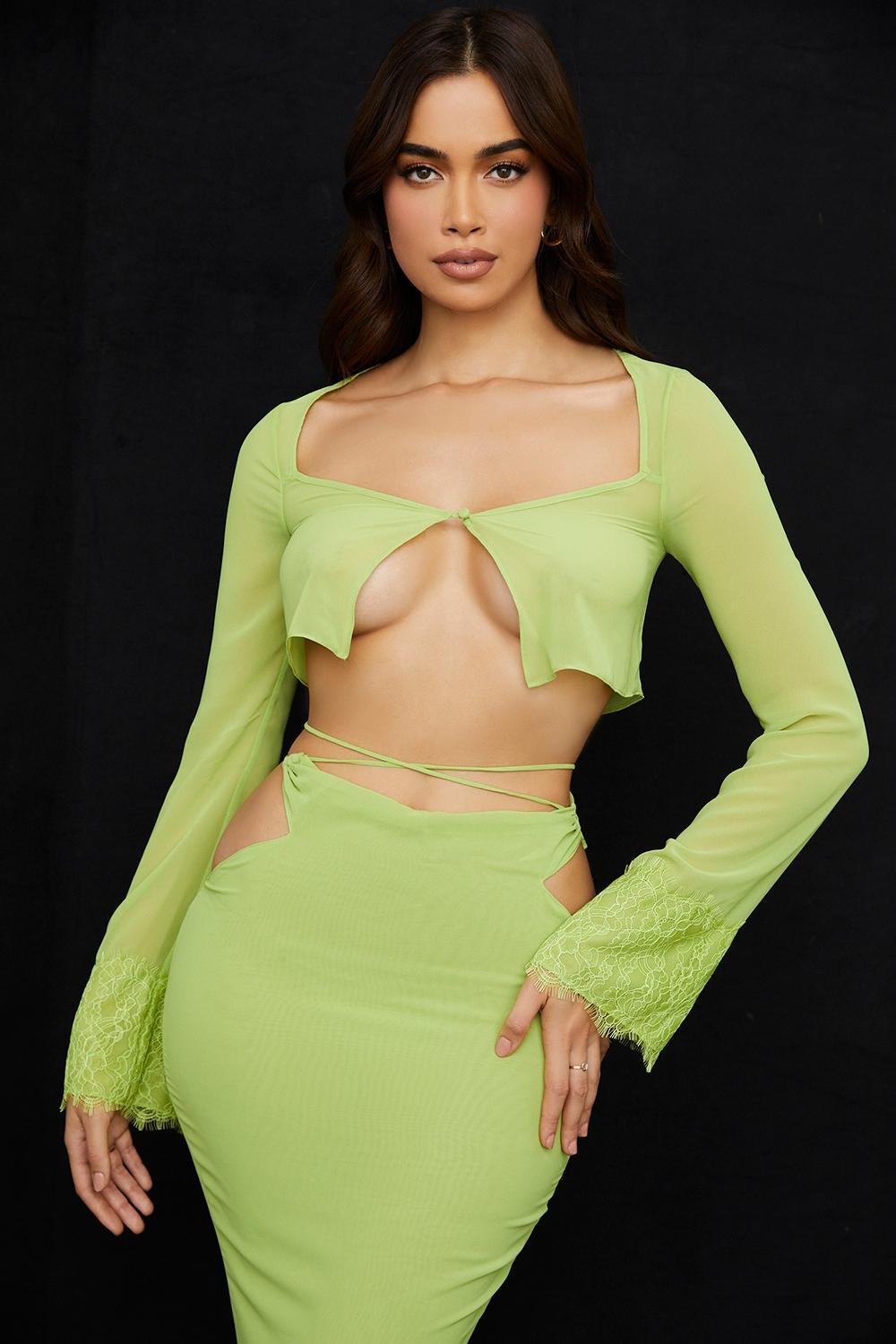 Madeline Lime Green Georgette Maxi Skirt Product Image