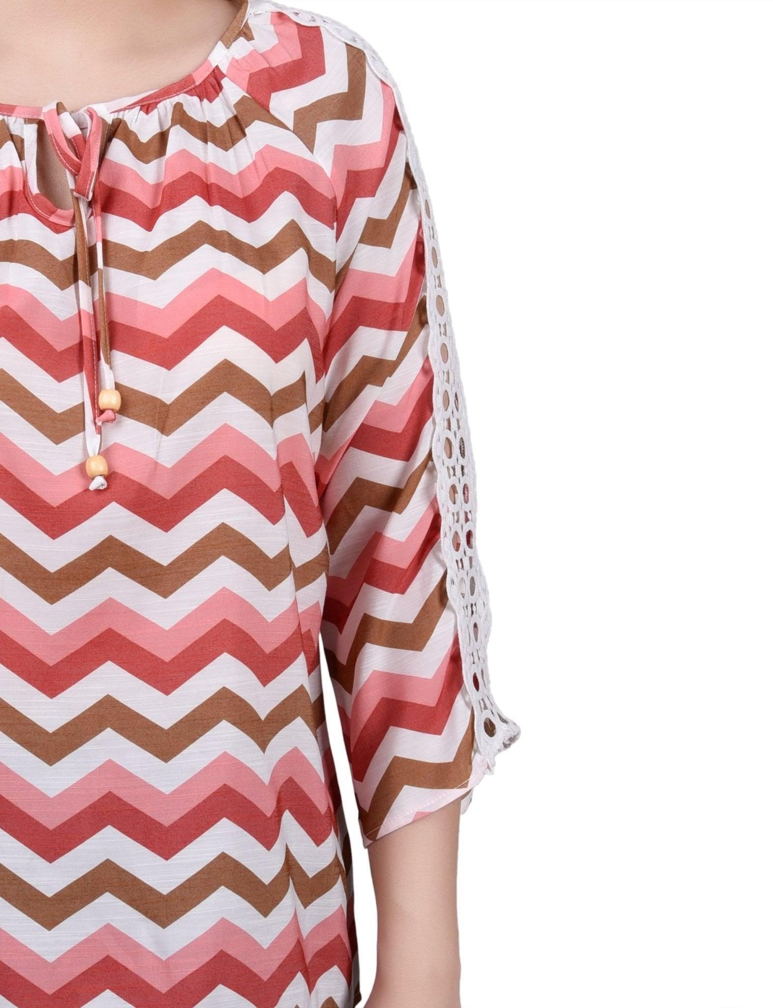 3/4 Length Sleeve Crochet Detail Blouse Product Image