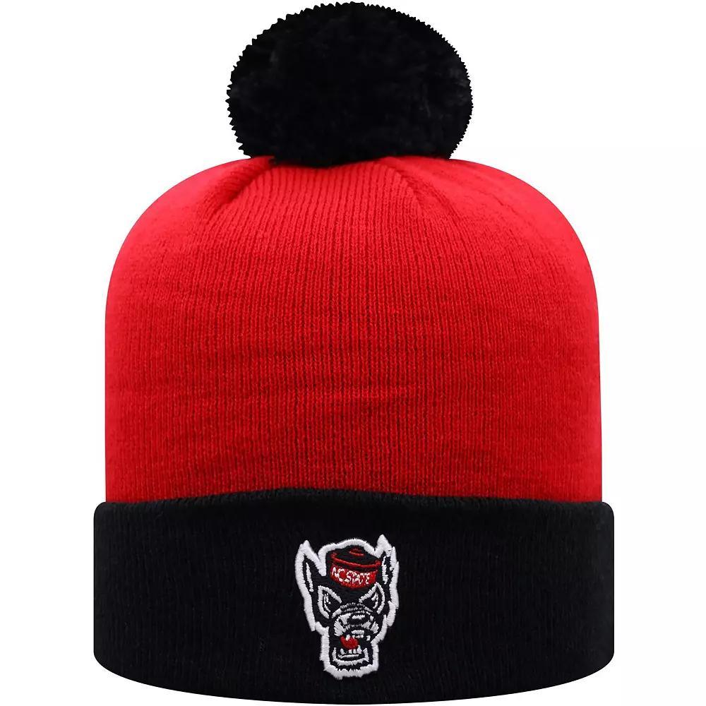Men's Top of the World Red/Black NC State Wolfpack Core 2-Tone Cuffed Knit Hat with Pom, Nst Red Product Image
