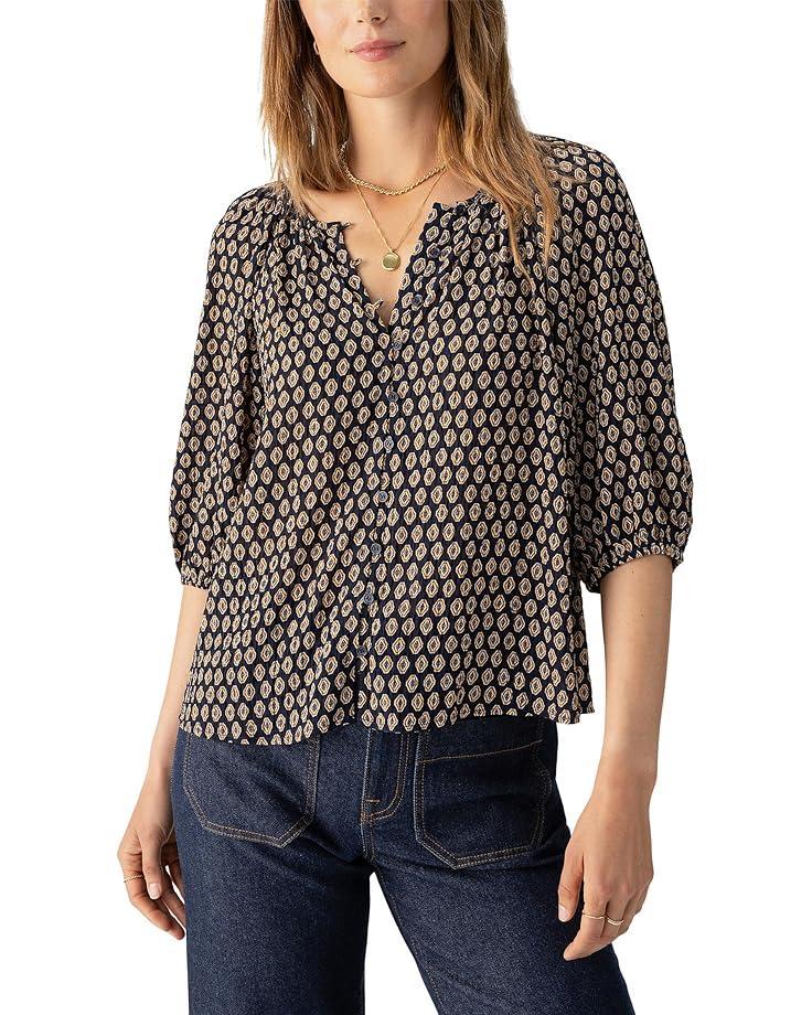 Tie Neck Shirring Long Sleeve Product Image