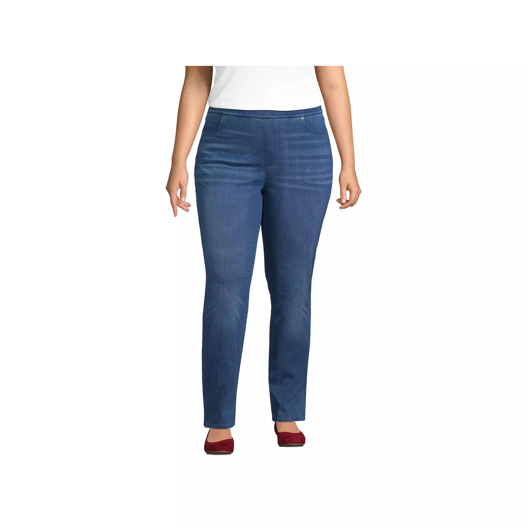 Plus Size Lands' End Starfish Mid-Rise Pull-On Knit Straight-Leg Jeans, Women's, Size: 1XL, Medium  Blue Product Image
