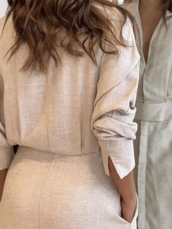 Long Sleeves Loose Split-Joint Split-Side V-Neck Maxi Dresses Shirt Dress Product Image