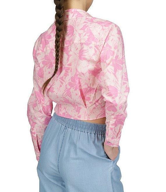 Michael Kors Collared Neckline Long Sleeve Palm Print Tie Shirt Product Image