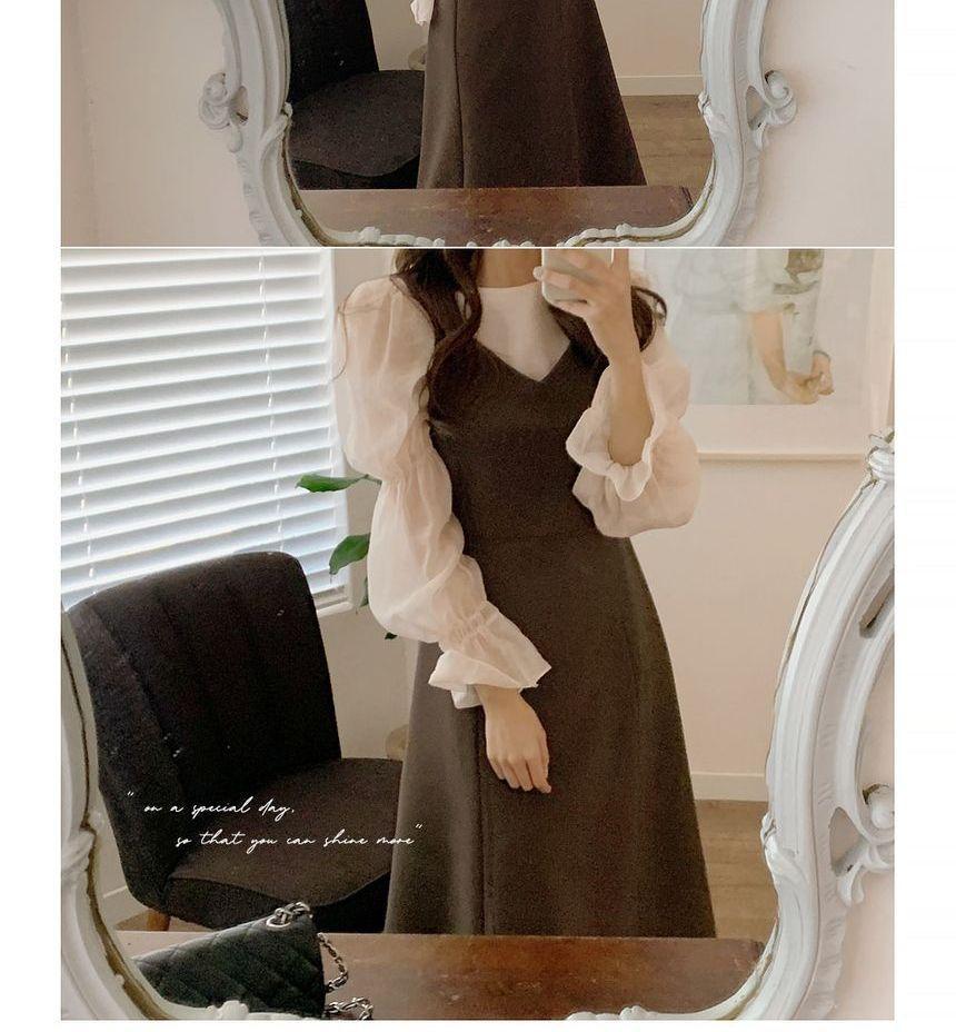 Puff-Sleeve Blouse / Midi A-Line Overall Dress Product Image