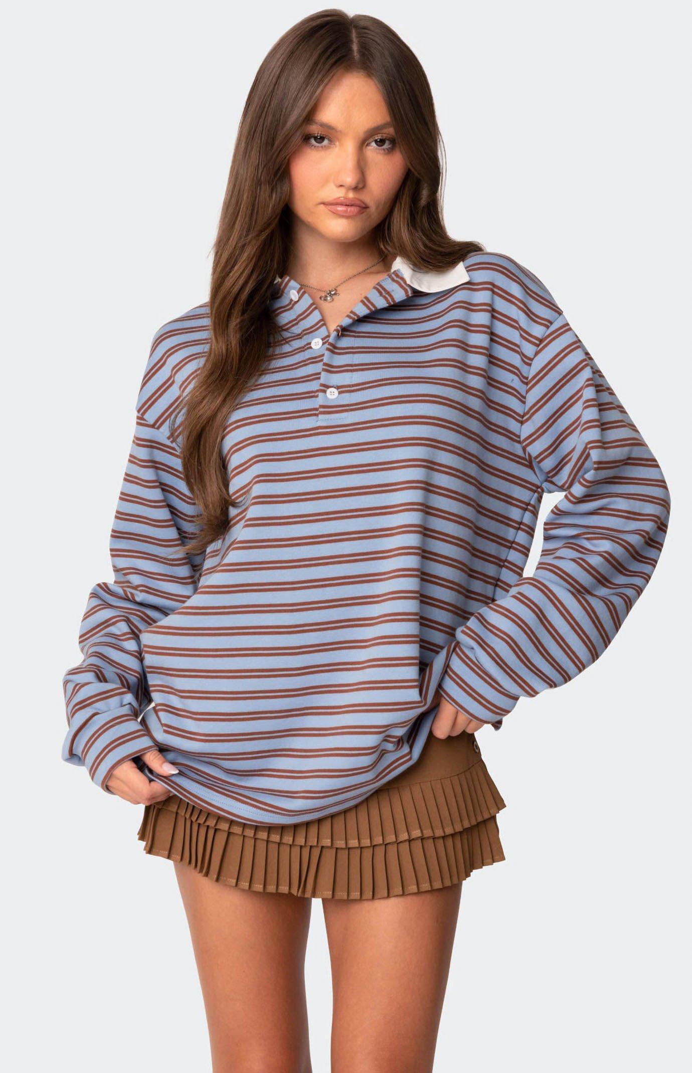 Edikted Women's Stripey Oversized Collared Shirt Product Image