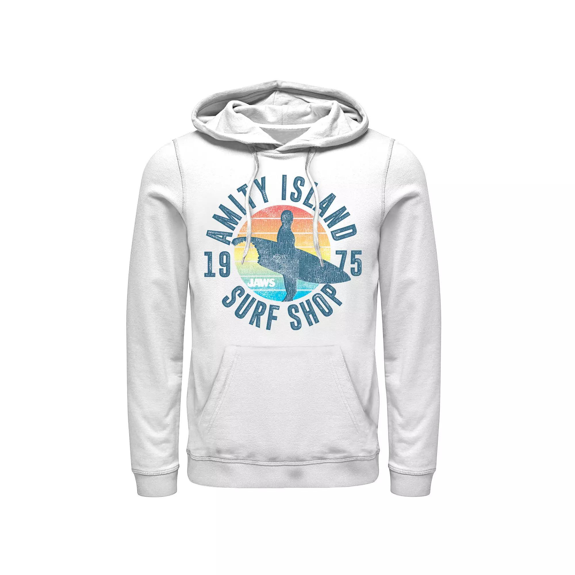 Men's Jaws Amity Island Surf Shop 1975 Retro Logo Hoodie, Size: 3XL, White Product Image