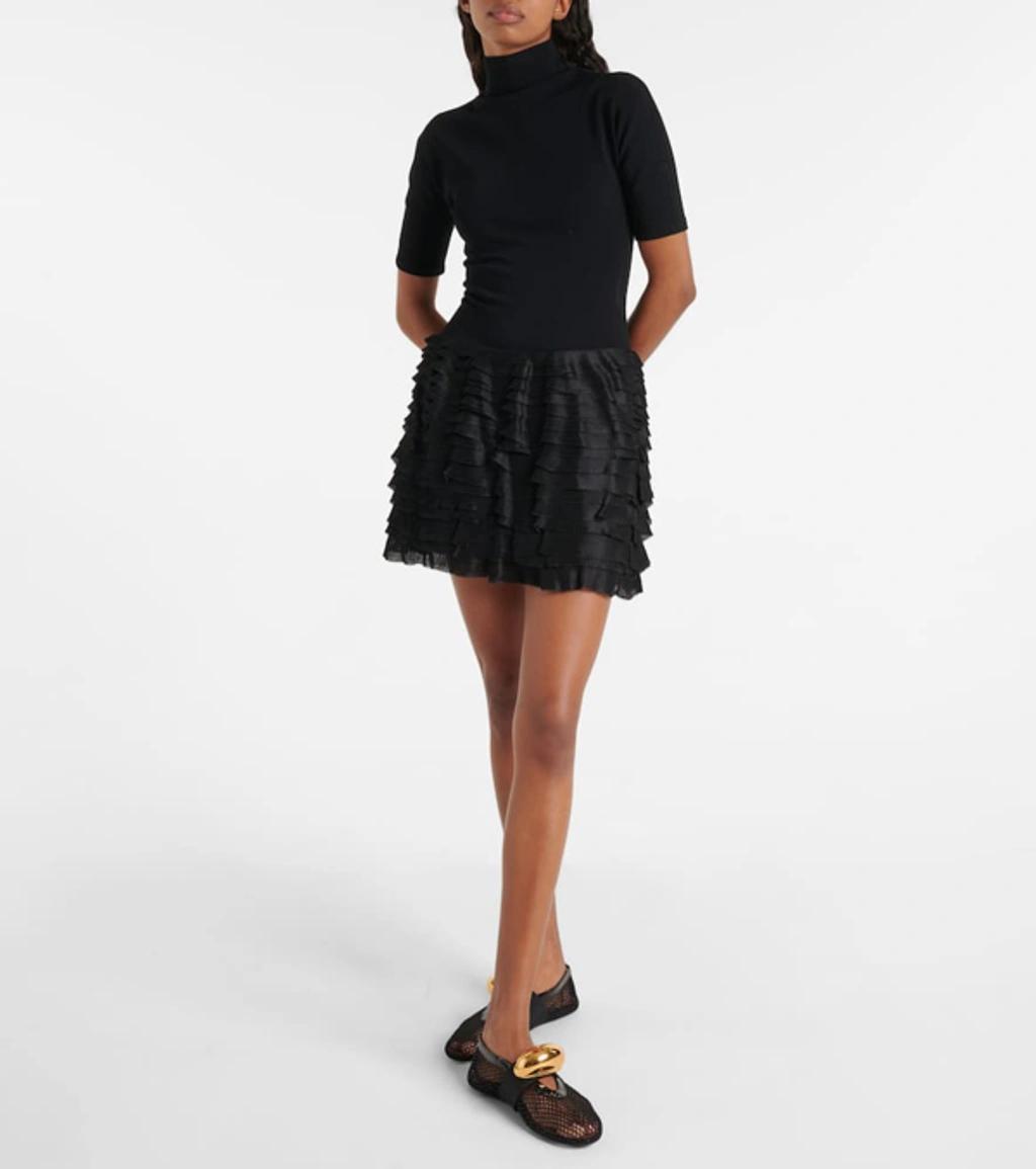 ALAÏA Ruffled High-neck Jersey Minidress In Black Product Image