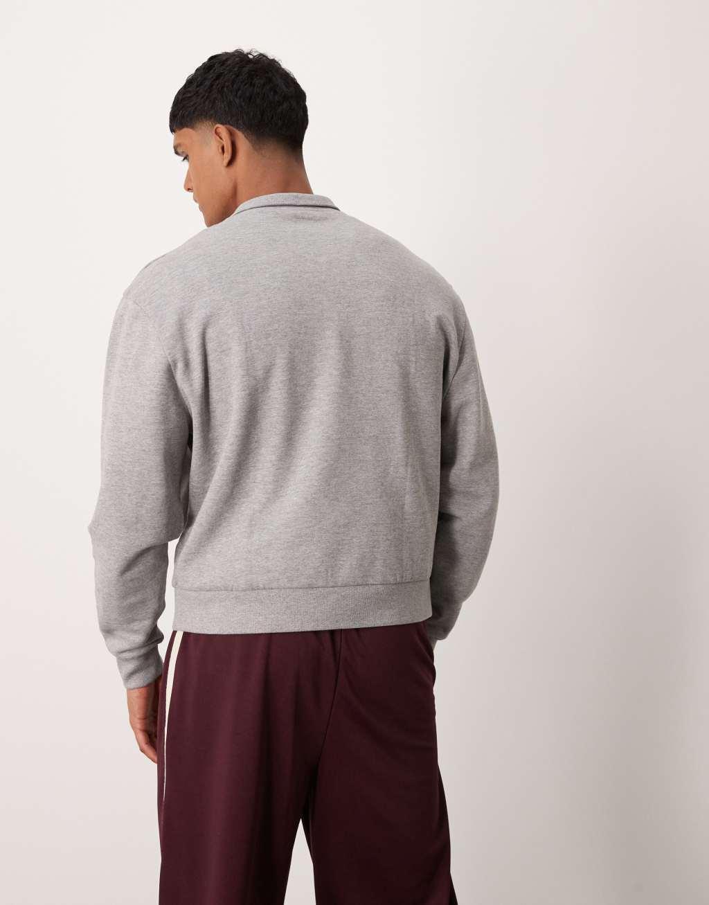 ASOS DESIGN essential boxy oversized sweatshirt with quarter zip in gray heather Product Image