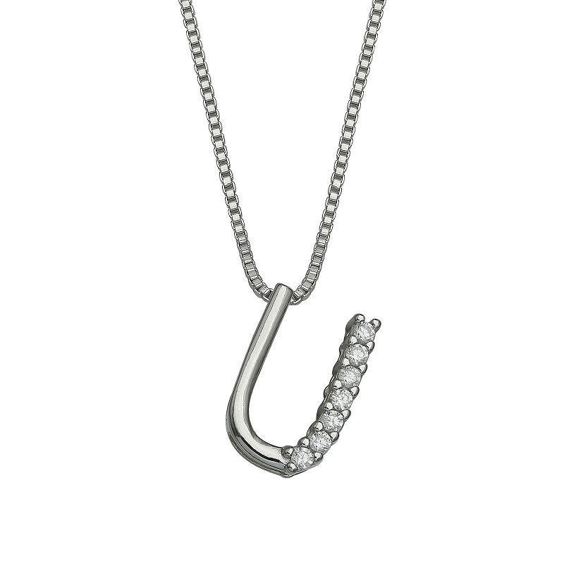 PRIMROSE Sterling Silver Cubic Zirconia Initial Pendant Necklace, Womens Silver Tone B Product Image