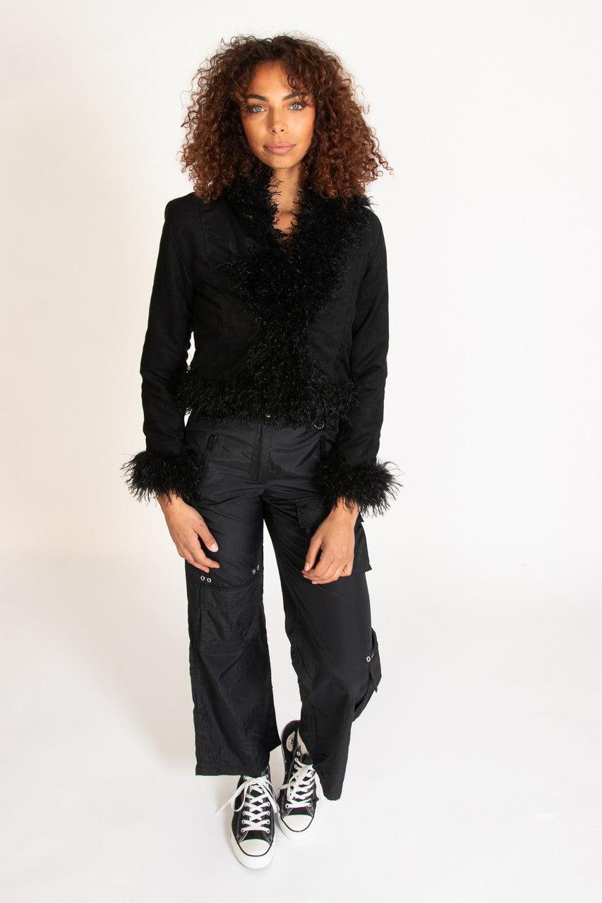 Fur Trim Suede Jacket Product Image