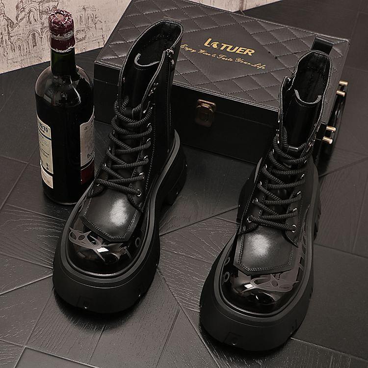Lettering Lace-Up Platform Short Boots Product Image
