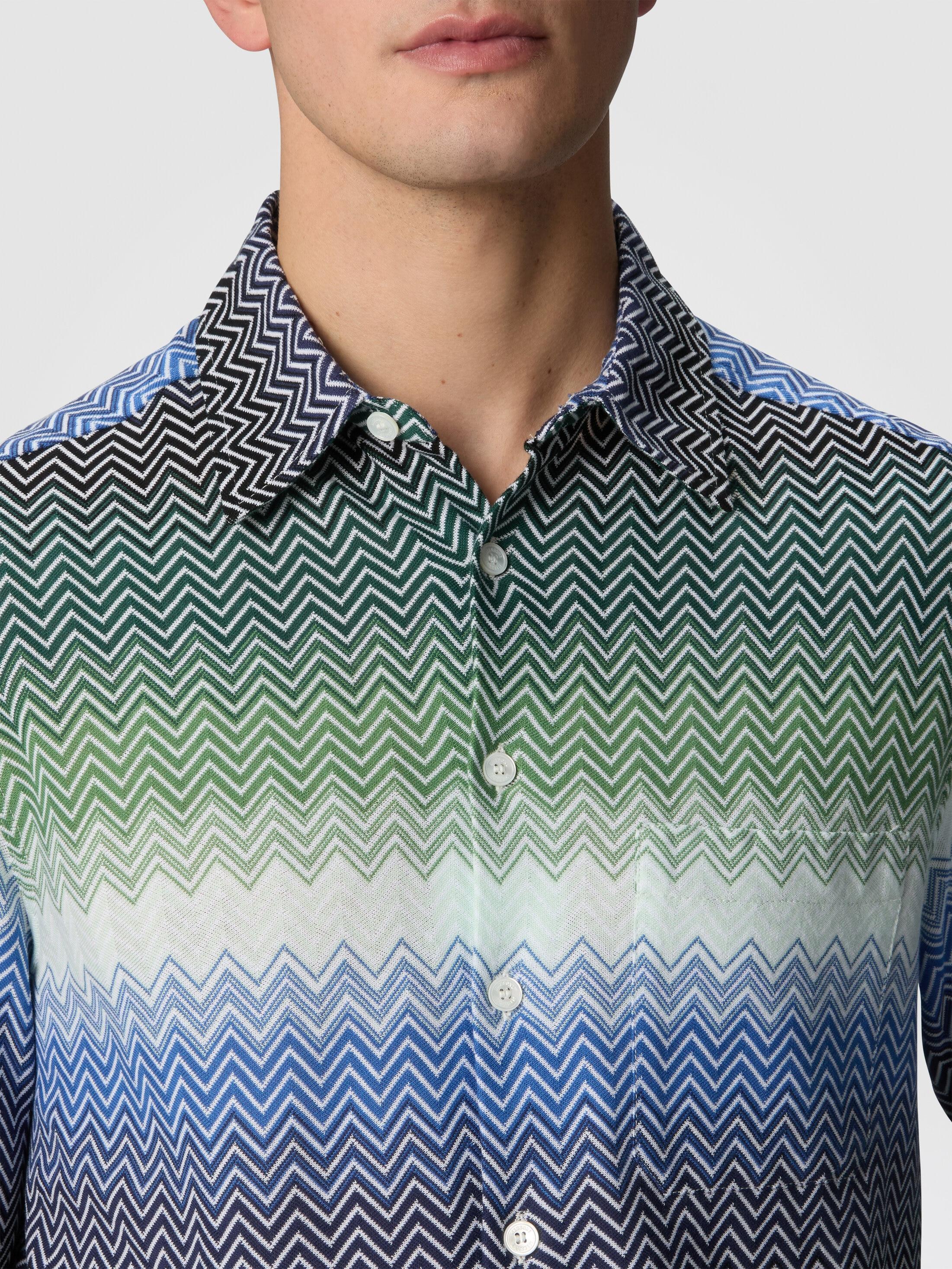 Gradient zig zag cotton knit shirt with breast pocket Product Image