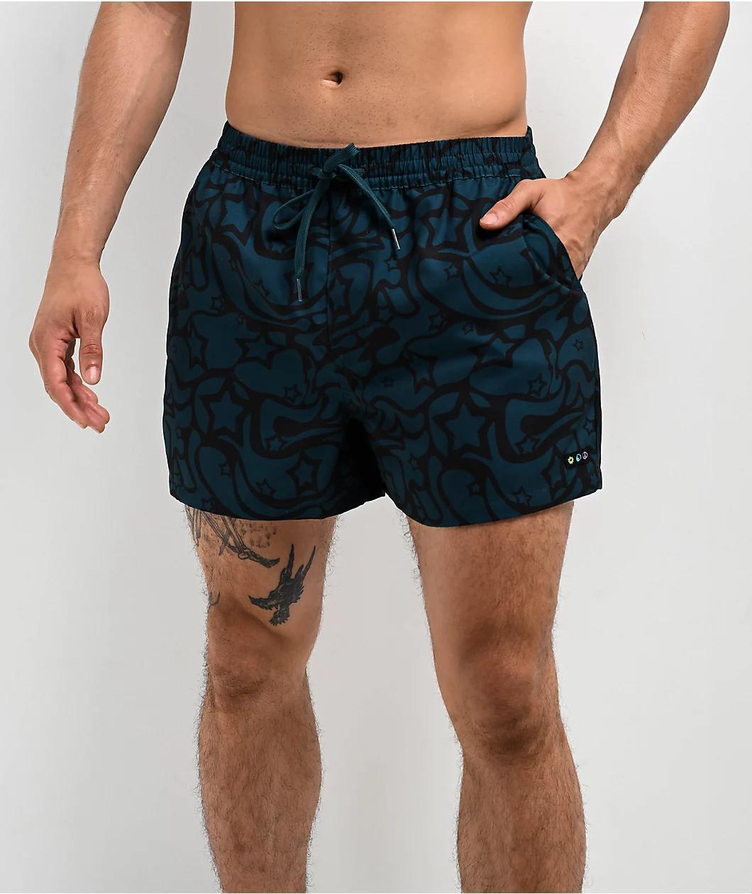 A.LAB Skippy Swirls Teal & Black Board Shorts Product Image