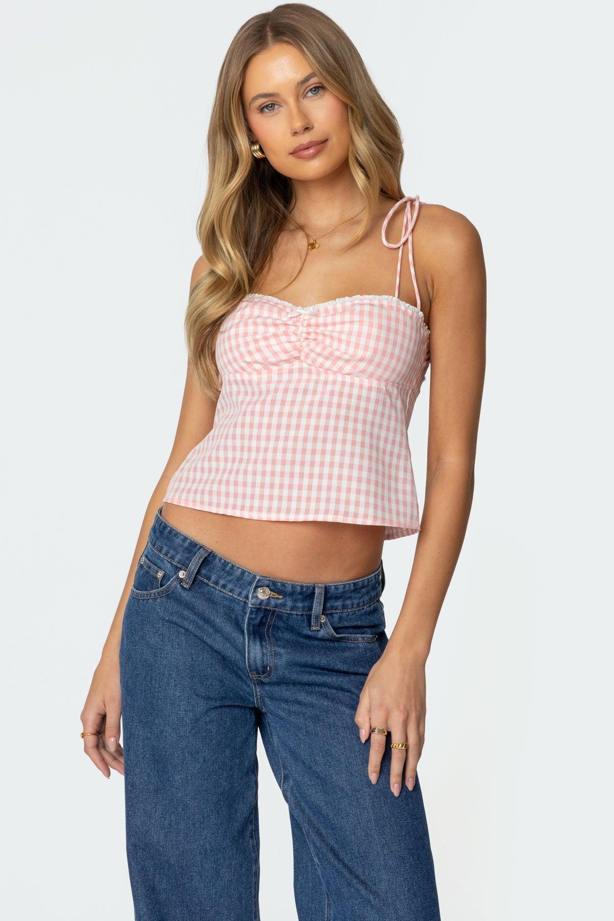 Billie Open Tie Back Gingham Top Product Image