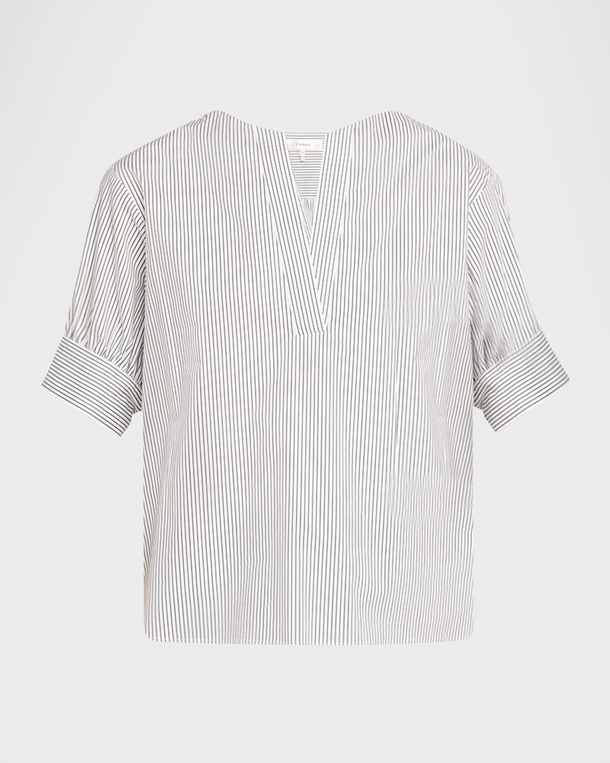 Striped V-Neck Popover Top Product Image