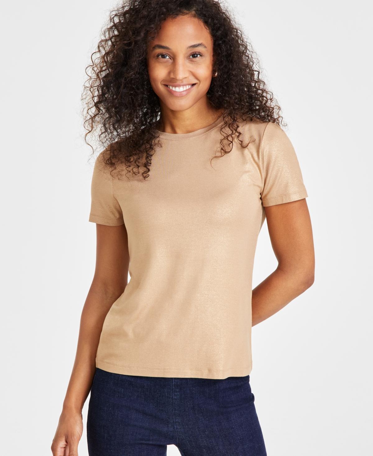 Anne Klein Womens Foil-Print Crewneck Short-Sleeve T-Shirt Product Image