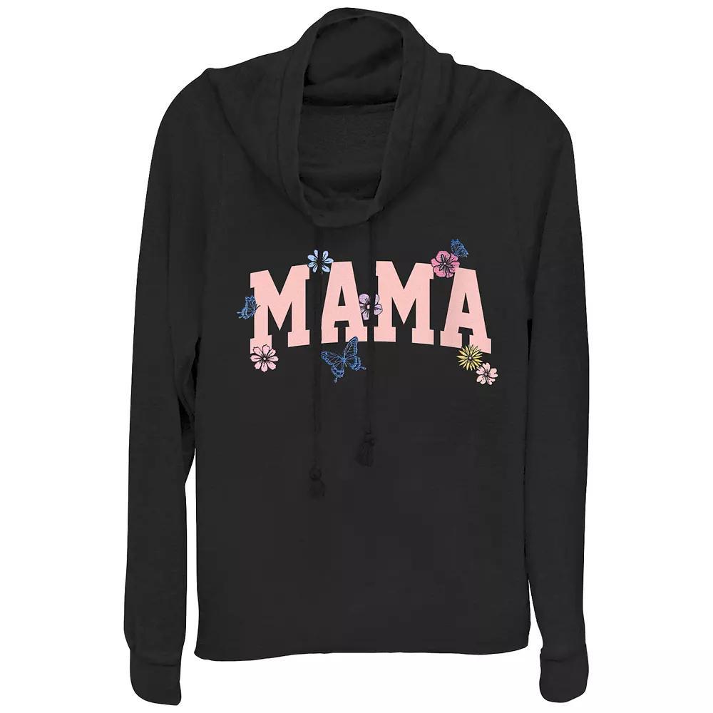 Women's Mama Flowers Cowlneck Graphic Lightweight Long Sleeve, Size: XXL, Black Product Image