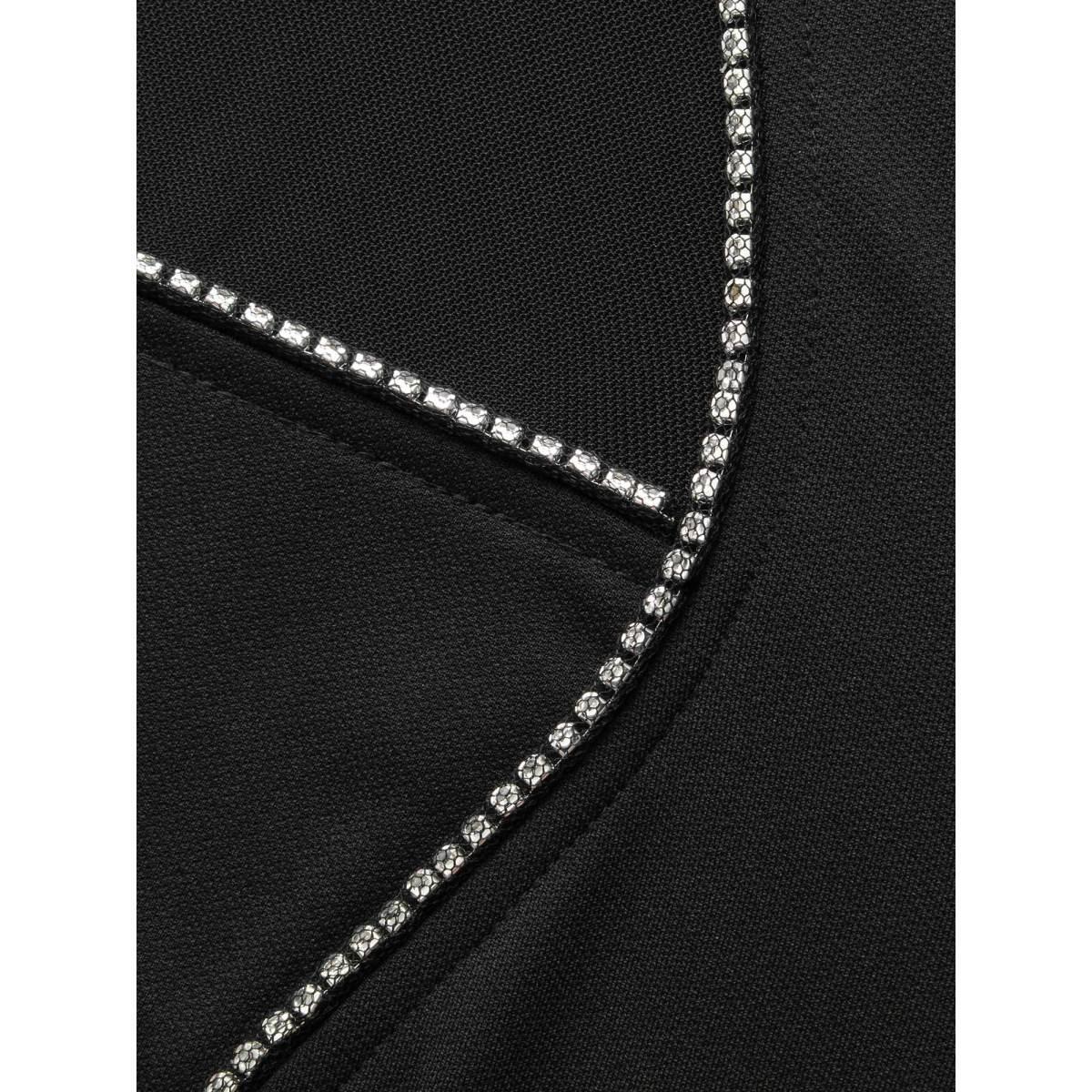 Plus Size Crew Neck Rhinestone Patchwork Mesh Dress Black Women Cocktail Rhinestone detailing Party Curvy Bloomchic 22-24/3X Product Image