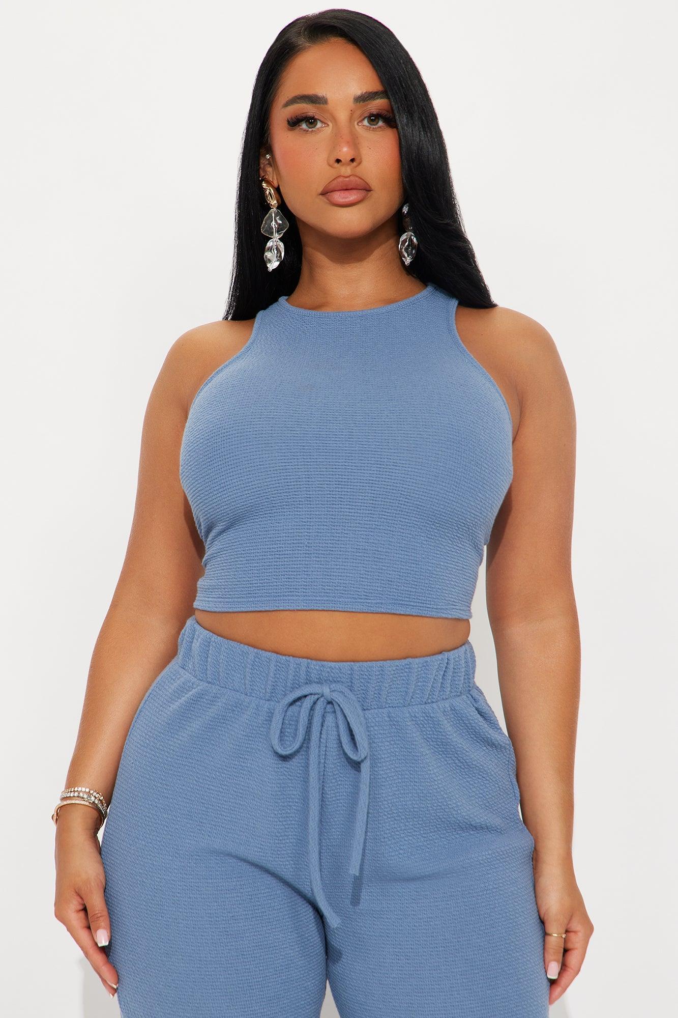 Alana Textured Wide Leg Pant Set - Denim Product Image