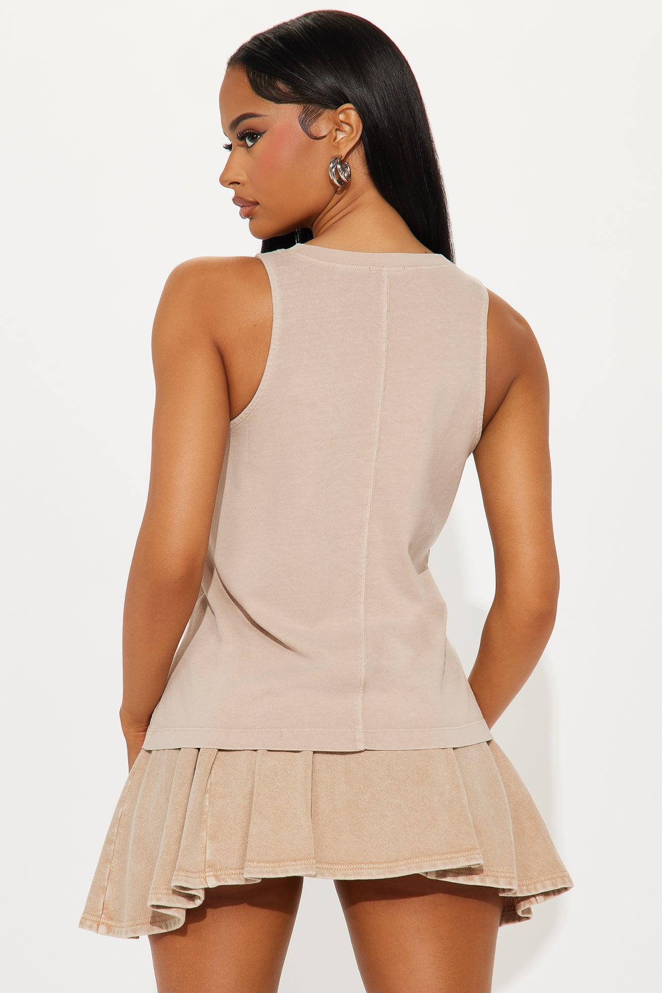 The Washed Loose High Neck Tank - Taupe Product Image