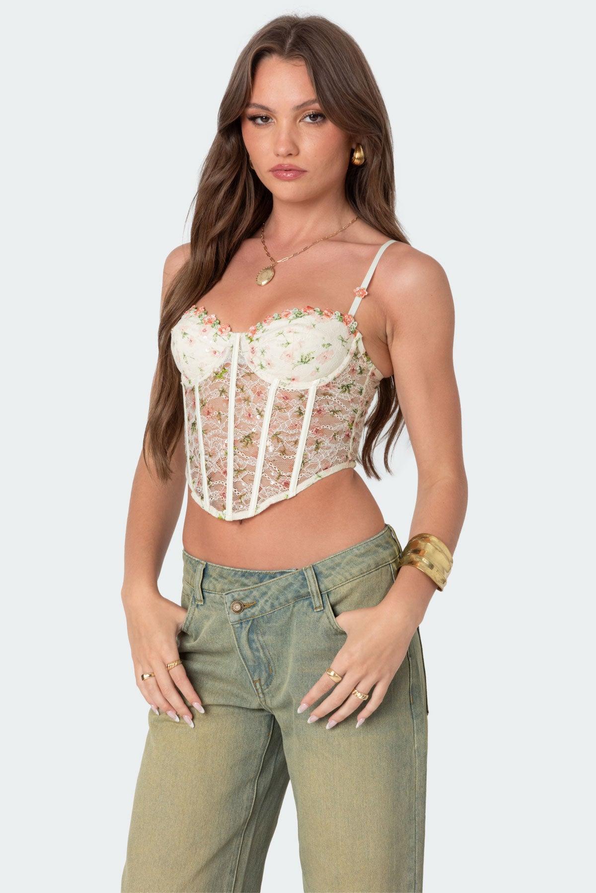 Embroidered Sheer Lace Corset Product Image