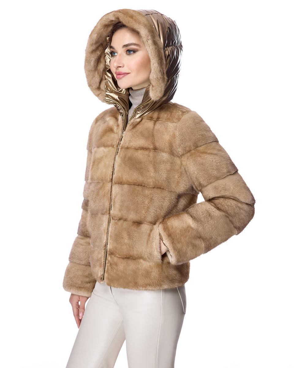 Horizontal Reversible mink jacket with Hood Product Image