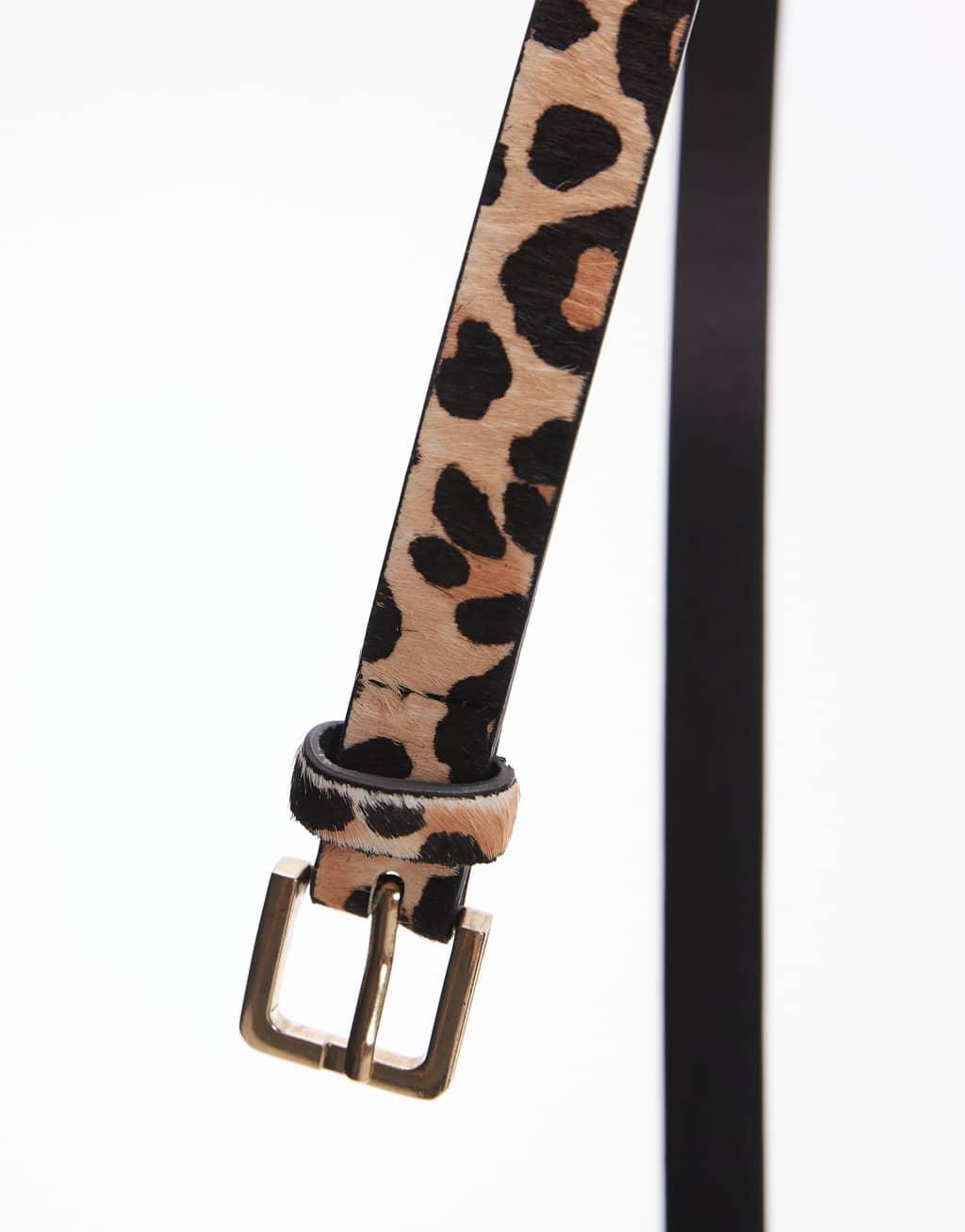 Mango leopard print belt in brown Product Image