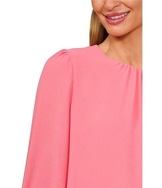 CeCe Charmeuse Round Neck Long Sleeve Smocked Cuff Blouse Product Image