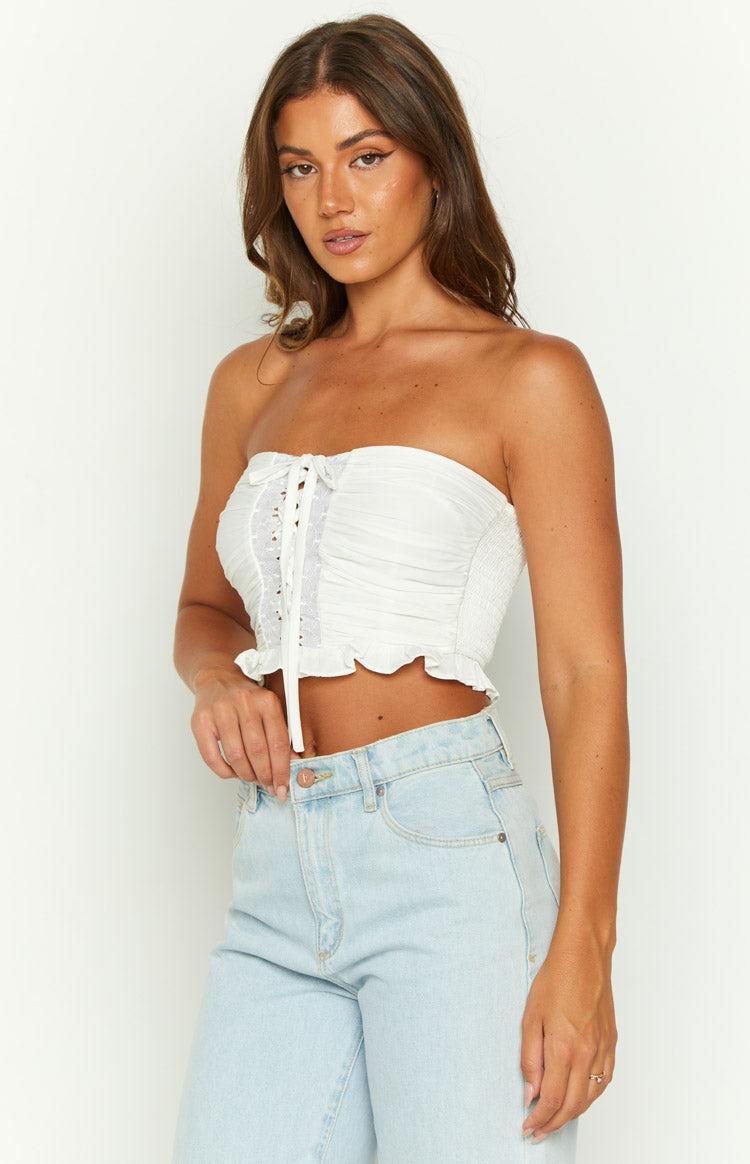 Flossy White Strapless Corset Top Product Image