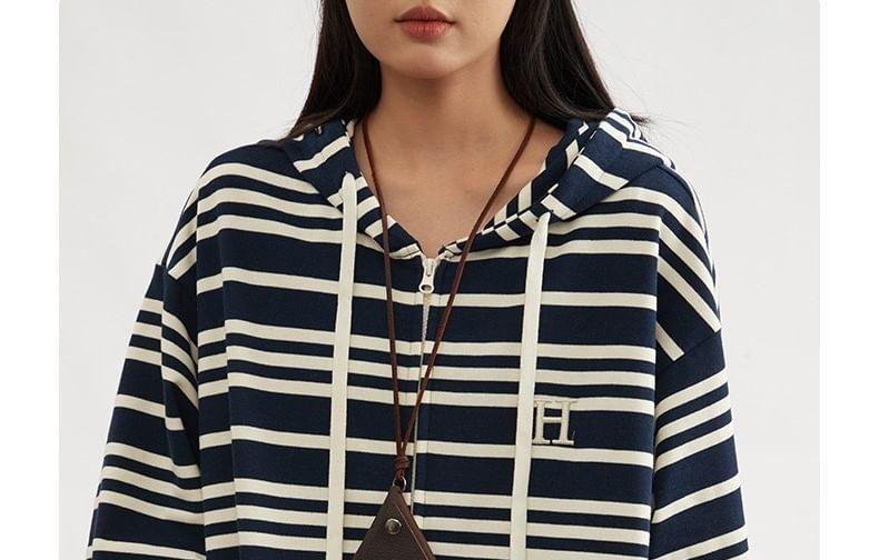 Drop Shoulder Striped Zip Up Hoodie Product Image