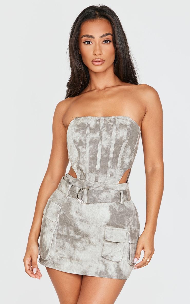 Petite Grey Washed Cargo Mini Dress Product Image