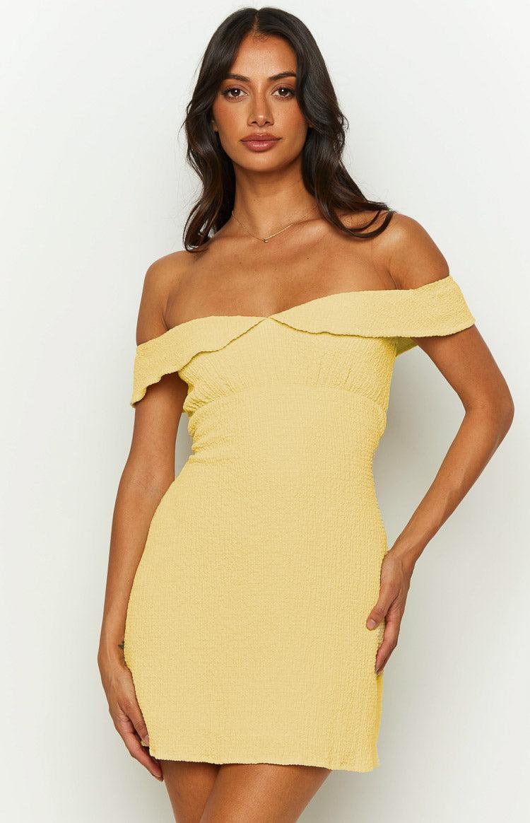 Daydreaming Yellow Off Shoulder Mini Dress Product Image