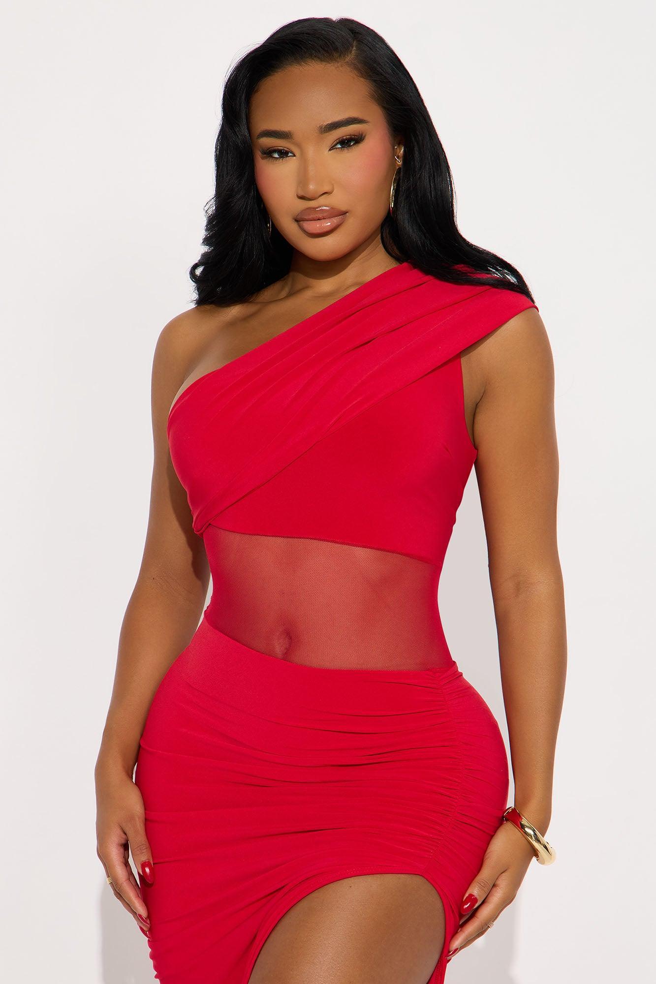 Over It One Shoulder Maxi Dress - Red Female Product Image