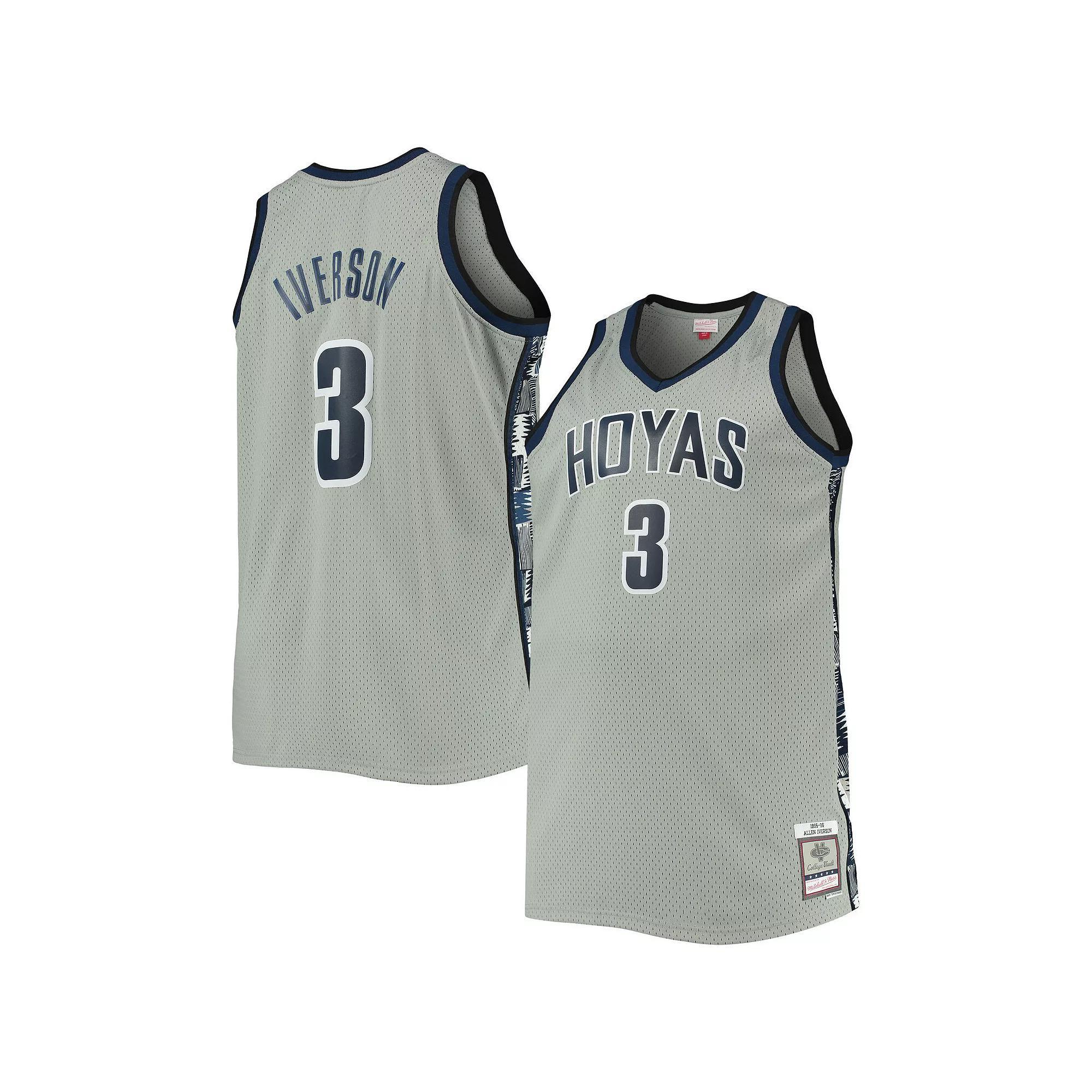 Men's Mitchell & Ness Allen Iverson Gray Georgetown Hoyas Big & Tall 1995-96 Replica Player Jersey, Size: XLT, Grg Grey Product Image