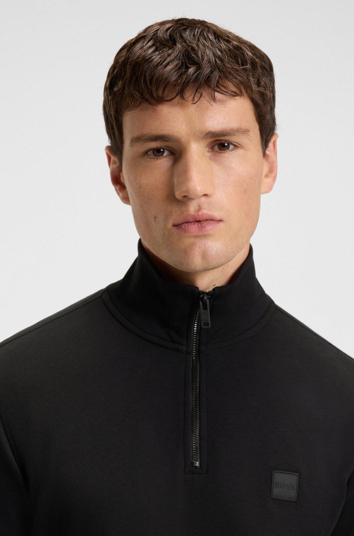 Zip-neck sweatshirt in cotton terry with logo patch Product Image