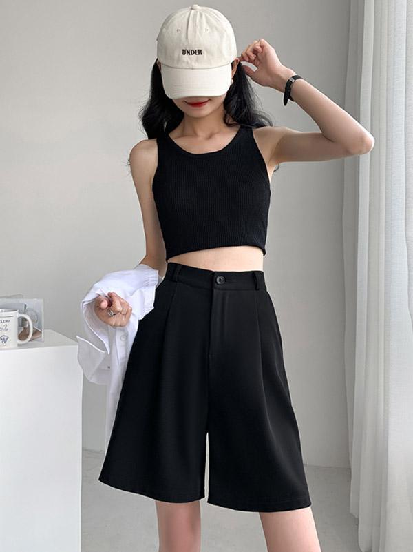 Stylish Solid Color High Waisted A-Line Wide Leg Trousers Product Image