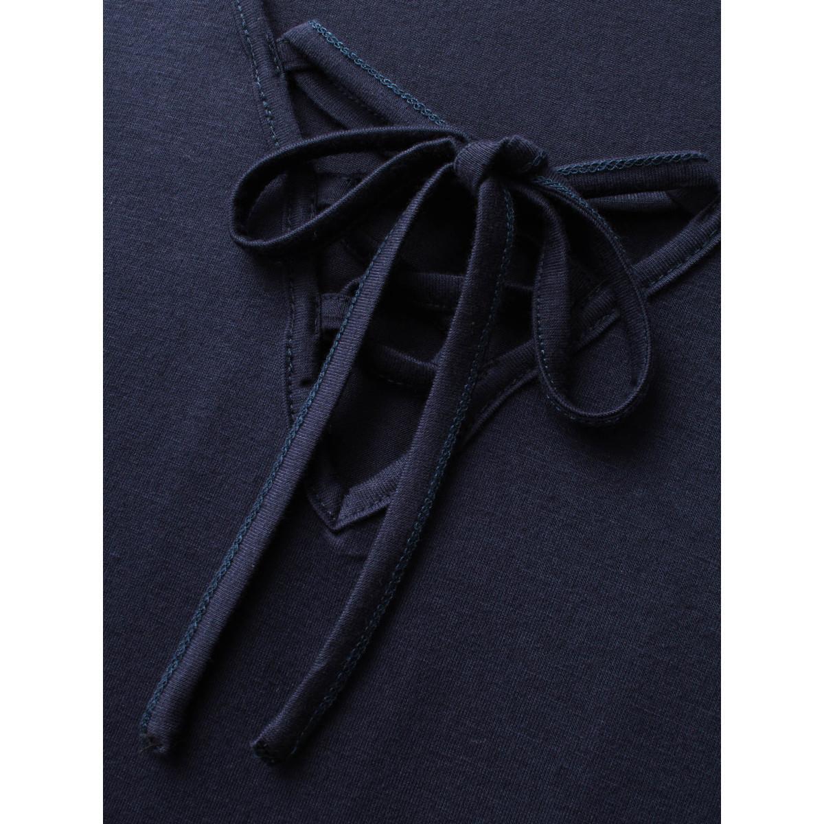 Plus Size Solid Lace Up Pocket Midi Dress Indigo Women Casual Wraparound straps V-neck Short sleeve Curvy BloomChic 12/L Product Image